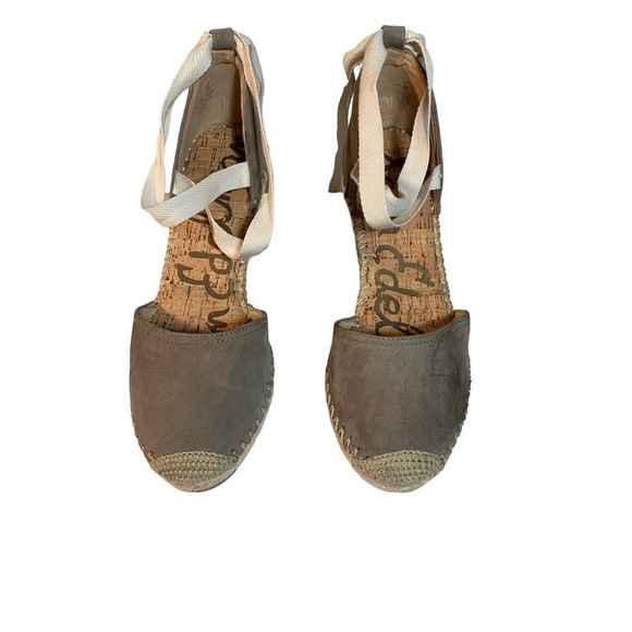 Sam Edelman Patsy Wedge Espadrilles in Gray / Taupe Suede W/ Ankle Ties - Size 8 - Picture 2 of 9